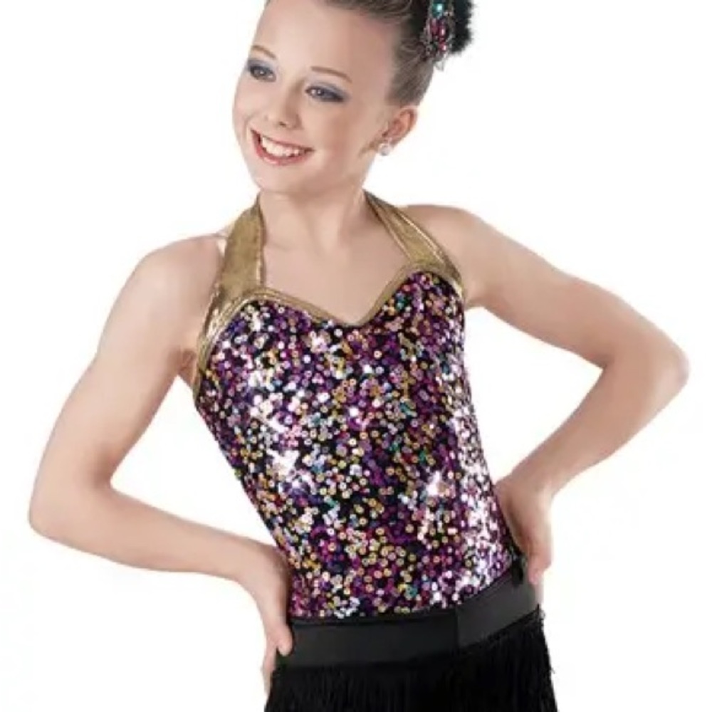 Weissman Gold and Purple Sequin Dance Bodysuit size SA Small Adult NEW - Picture 2 of 10